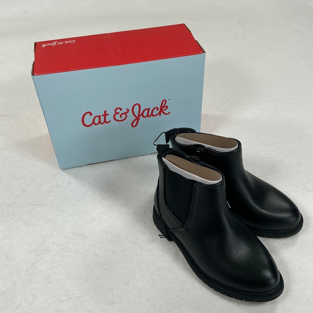 Cat & Jack Tanner Black Ankle Boots Side Zip Kids Size 9 NIB 093 12 0559